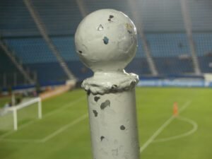 stadium, blue stadium, post, stick, metal, fierro, football, grass, spectators, pasture